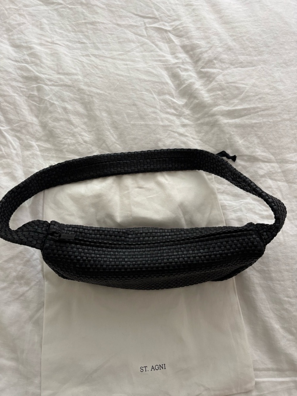 St. Agni Black Woven Leather Crescent Bag Purse - Picture 3 of 9
